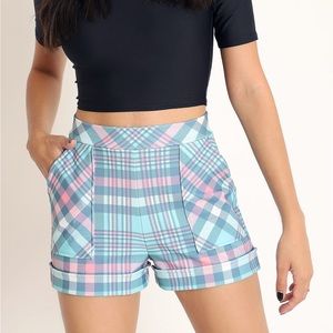 Blackmilk Plaid Baby Pastel Cuffed Shorts Medium